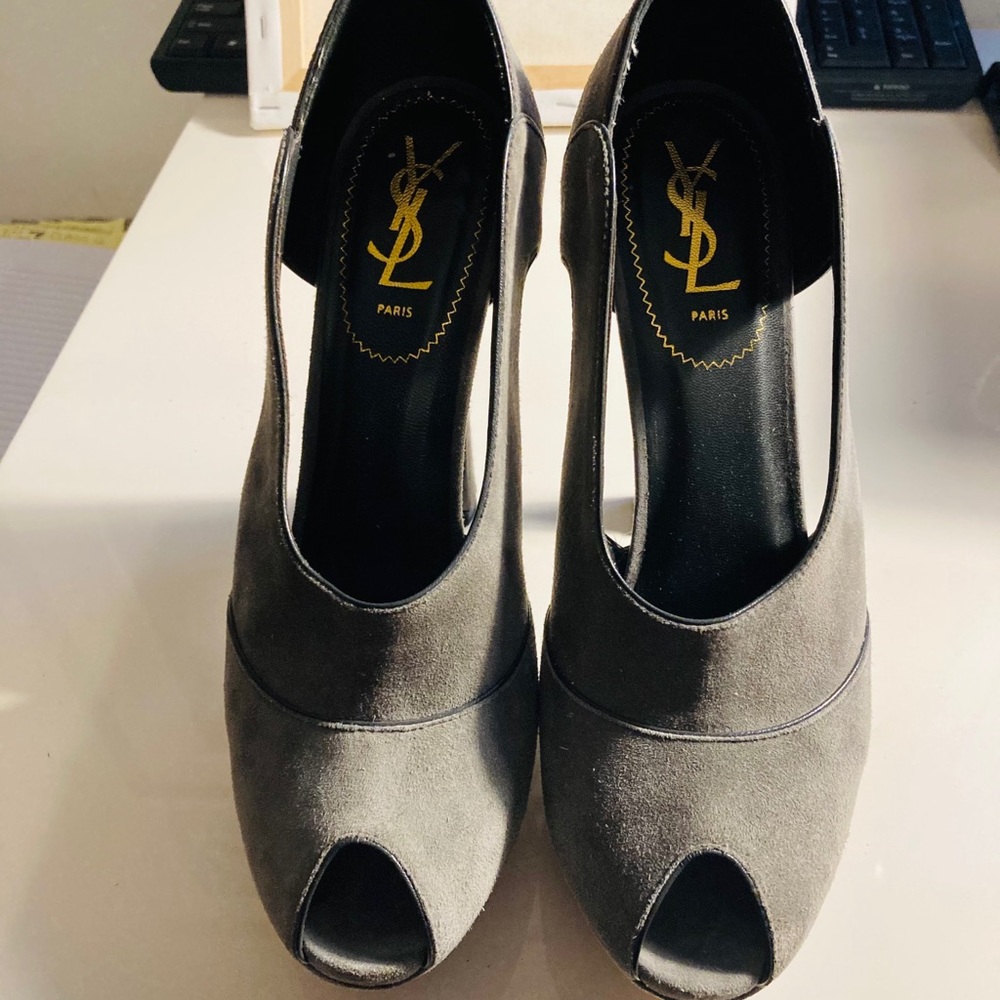 YSL Grey Suede Platform Pump